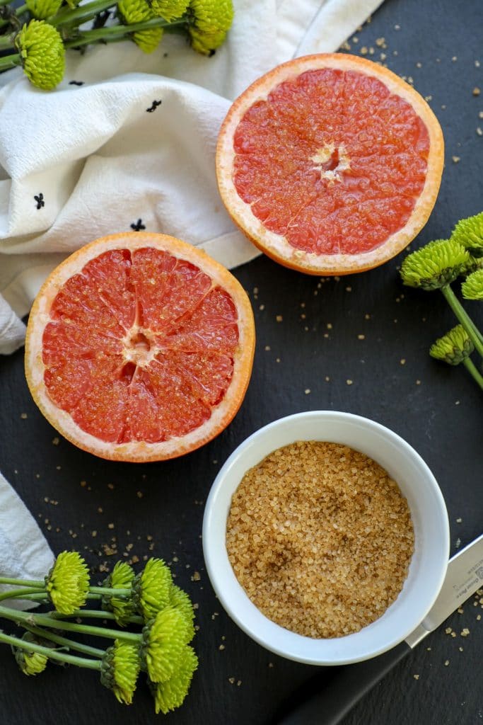 Sliced grapefruit with demerara sugar