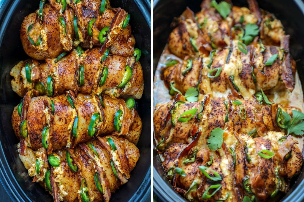 Cooking the jalapeno popper hasselback chicken in a casserole dish