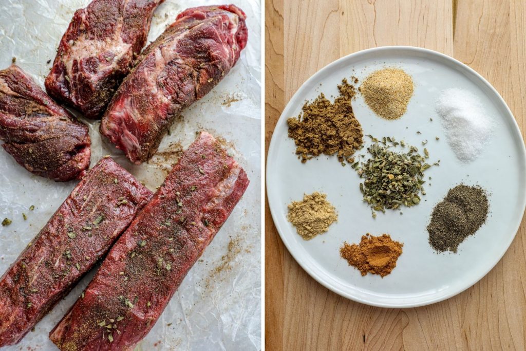 Seasoning the meat for birria