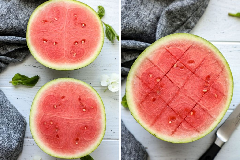 Cutting the mini watermelon bowls