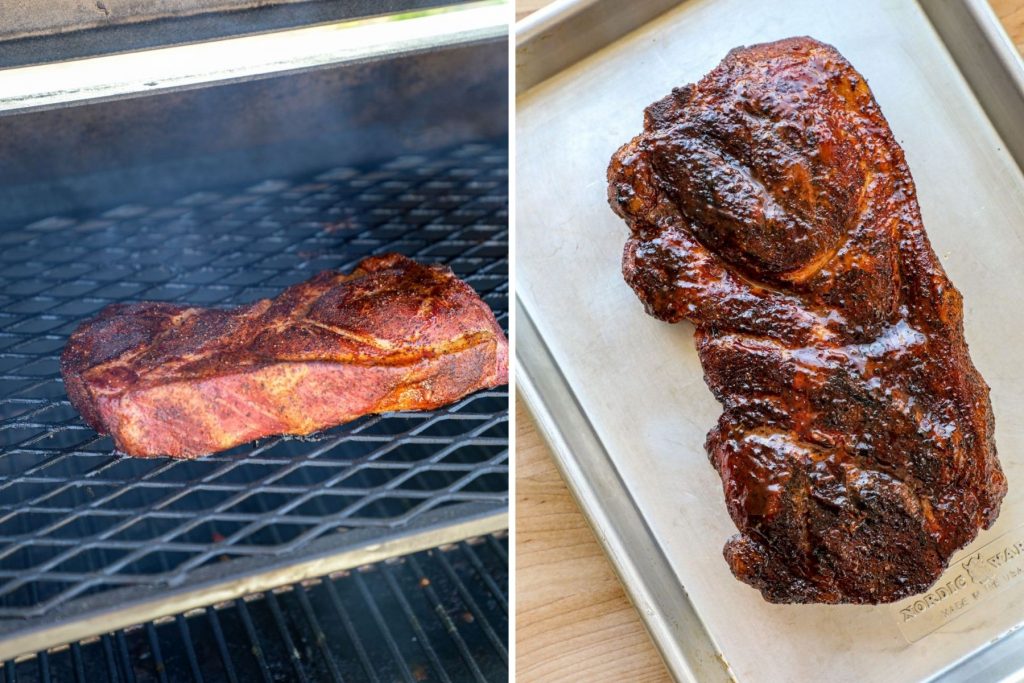 Pork steak on the smoker