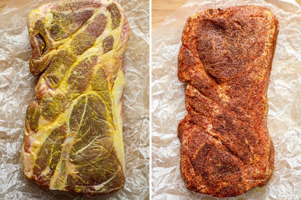 Prepping pork steaks for the smoker