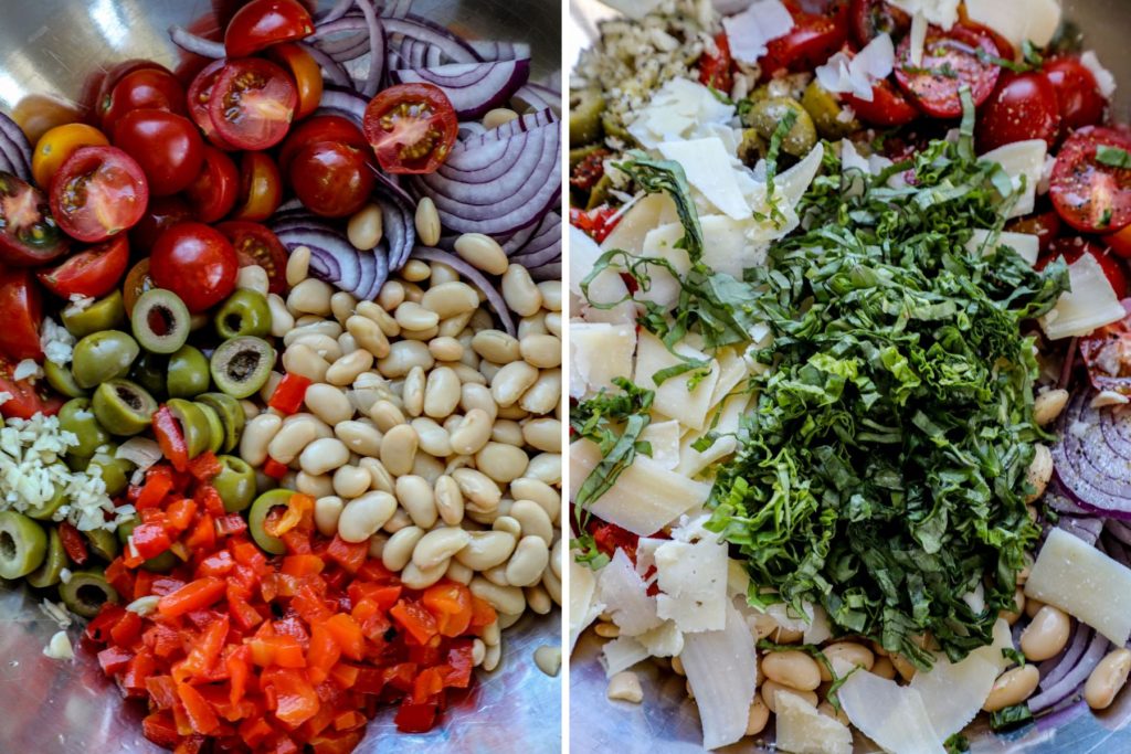 Assembling the artichoke salad