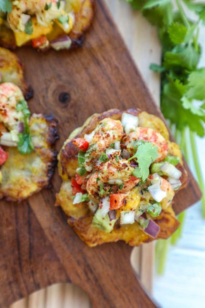Langostino Ceviche on a tostones
