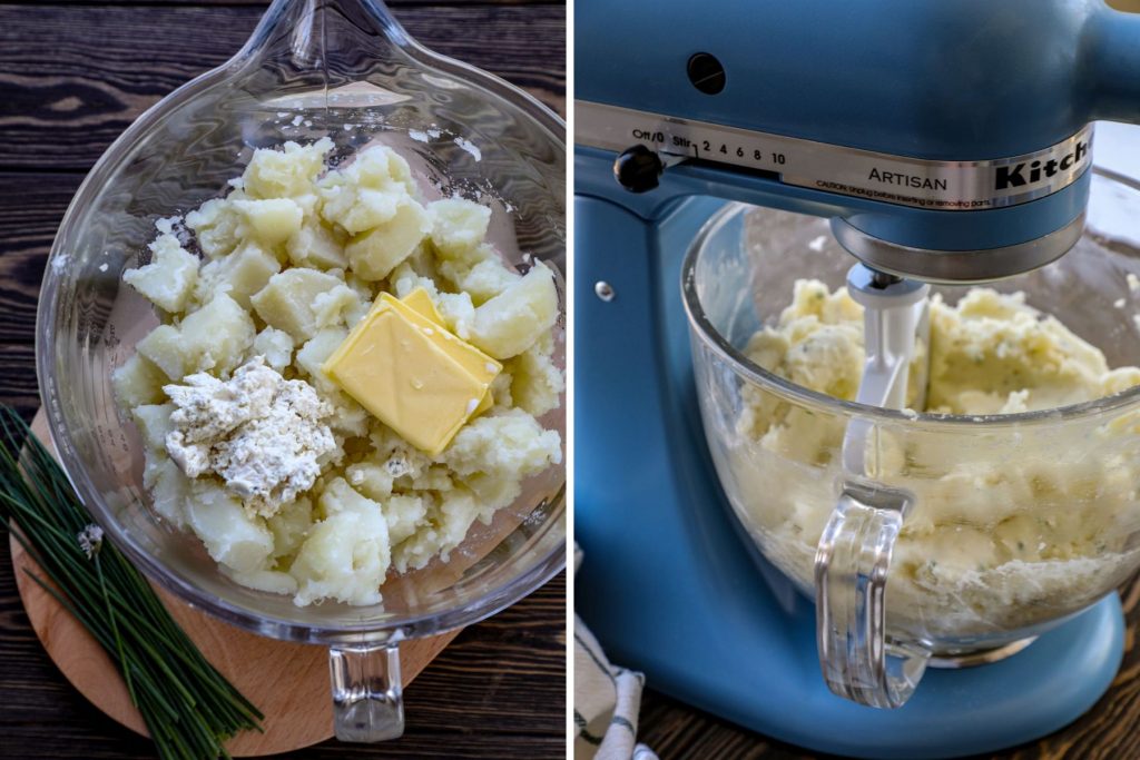 Mixing mashed potatoes in a kitchen aid mixer