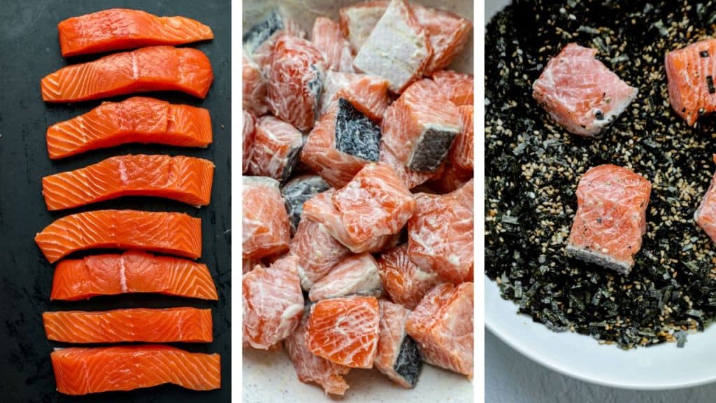 Furikake salmon nugget prep steps