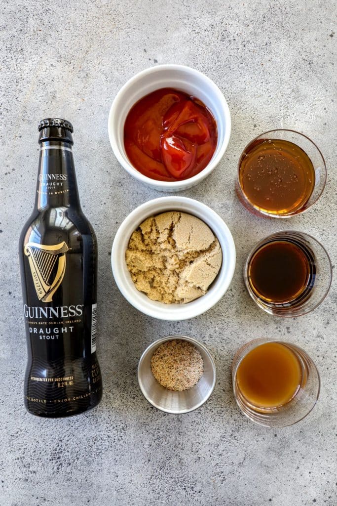 Guinness BBQ Sauce Recipe ingredients on a table 