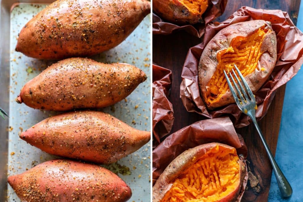 showing roasted and smoked sweet potatoes