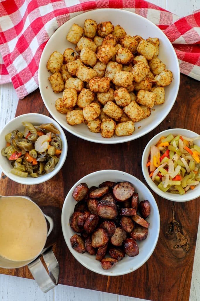 Brats and Tots (Bratwurst Nachos Recipe)  ingredients 