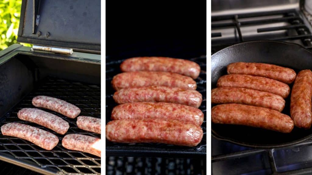 Smoking brats on the pellet smoker and searing them in a cast iron pan