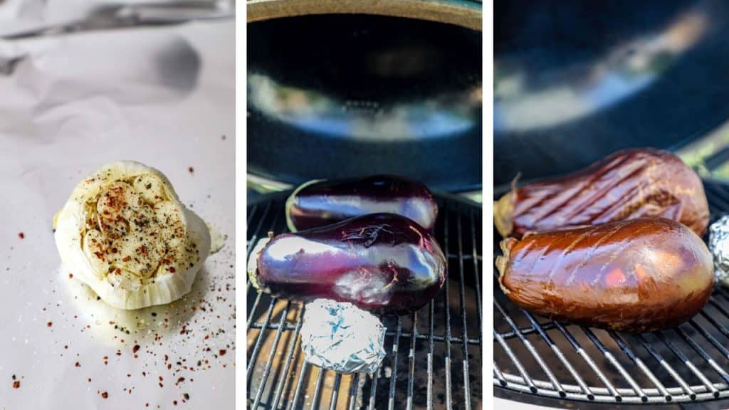 smoking the eggplant on the grill