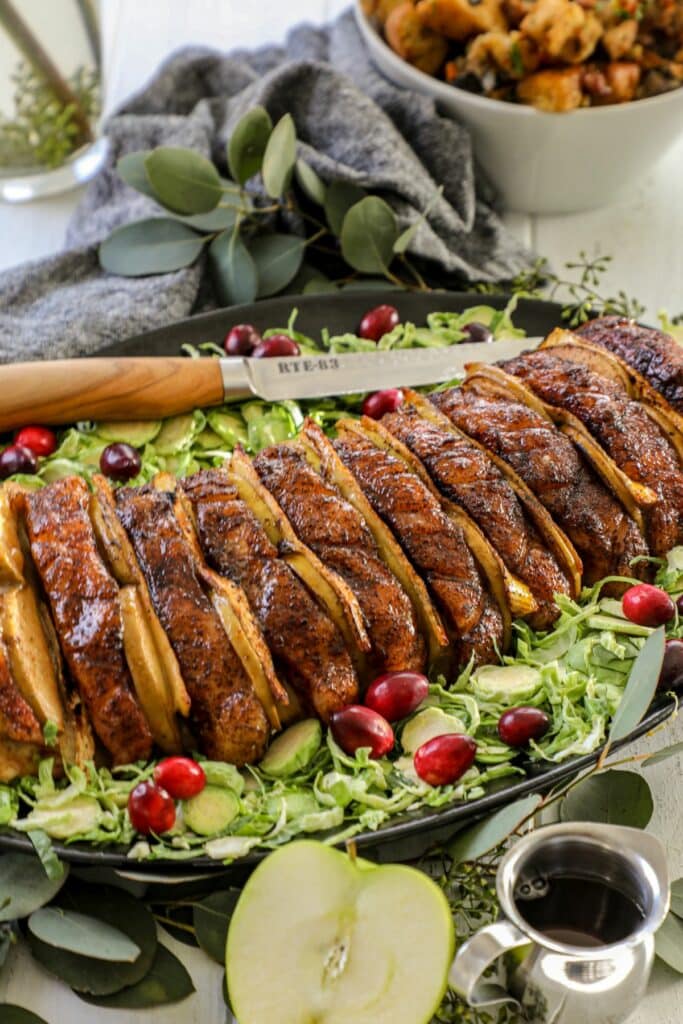 Smoked Stuffed Pork Loin Recipe with apples and brie 