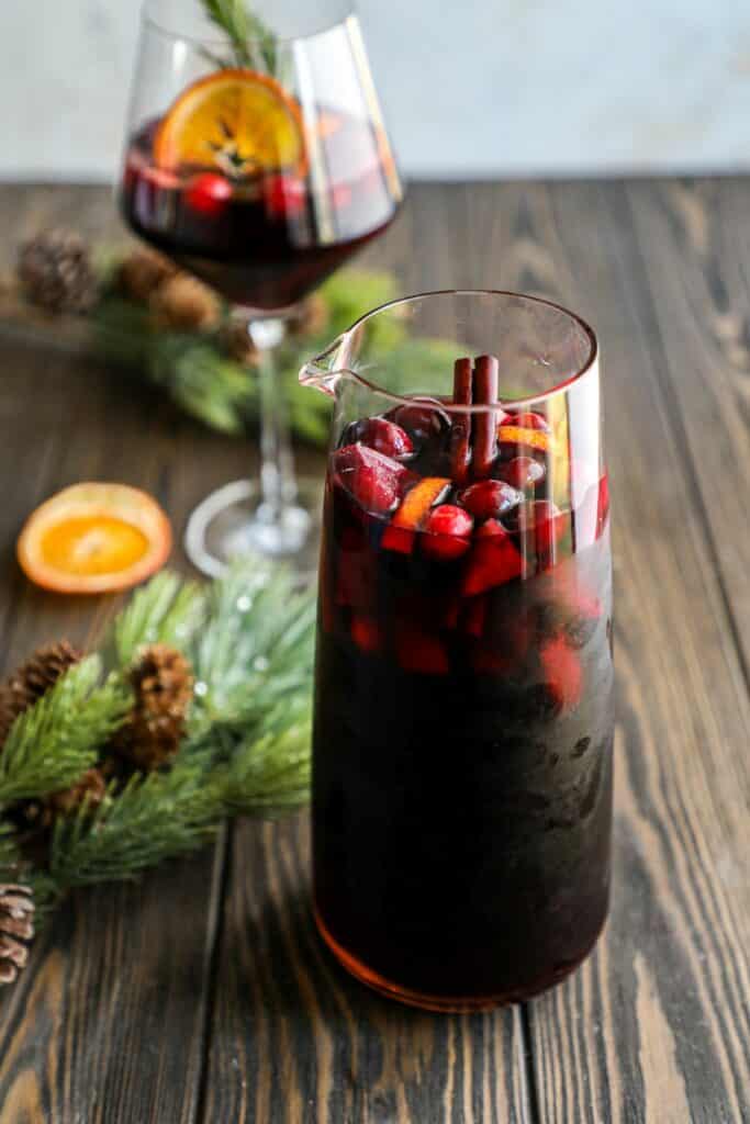 Easy Cranberry Sangria Recipe in a pitcher 