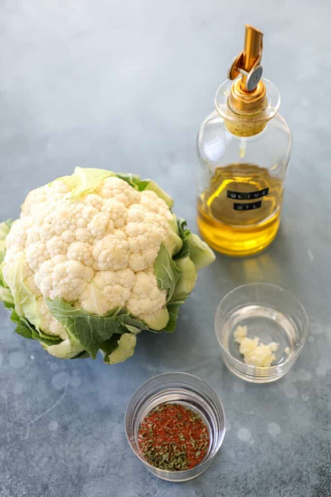 Ingredients needed for cauliflower steaks.