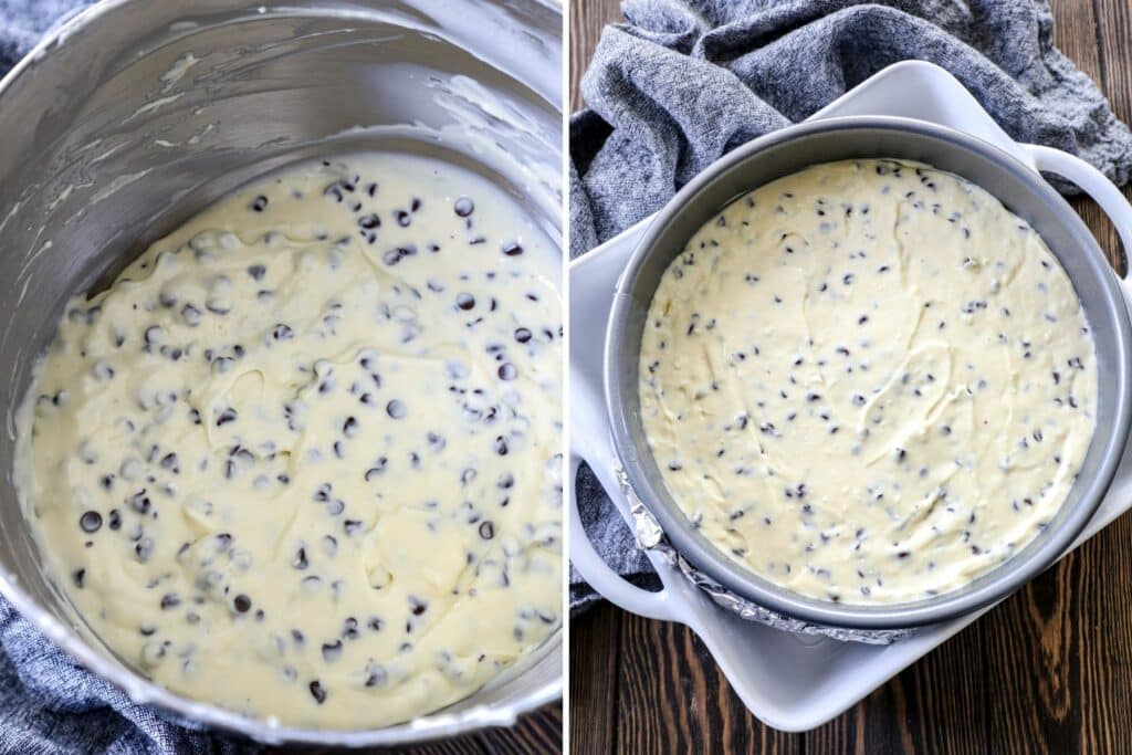 Making the chocolate chip cheesecake filling