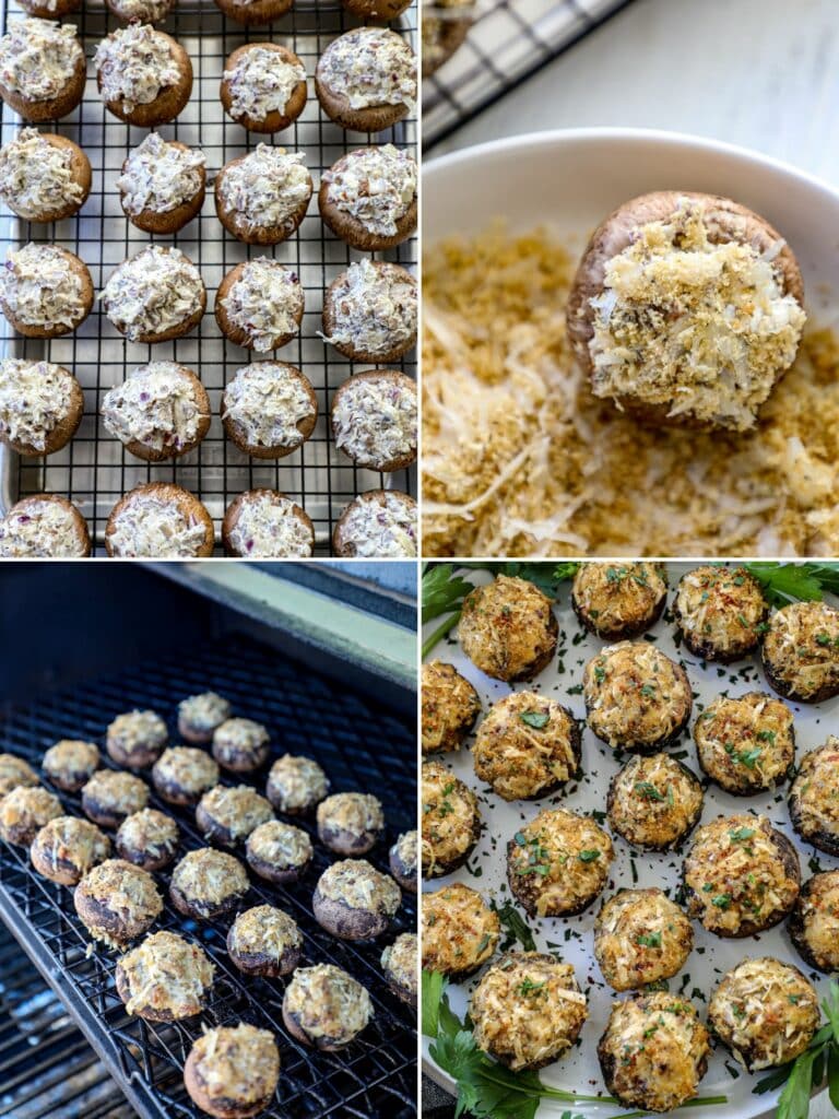 Step by step photos of Stuffed Mushrooms on the smoker