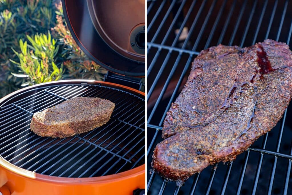 Smoking pulled beef on a charcoal smoker