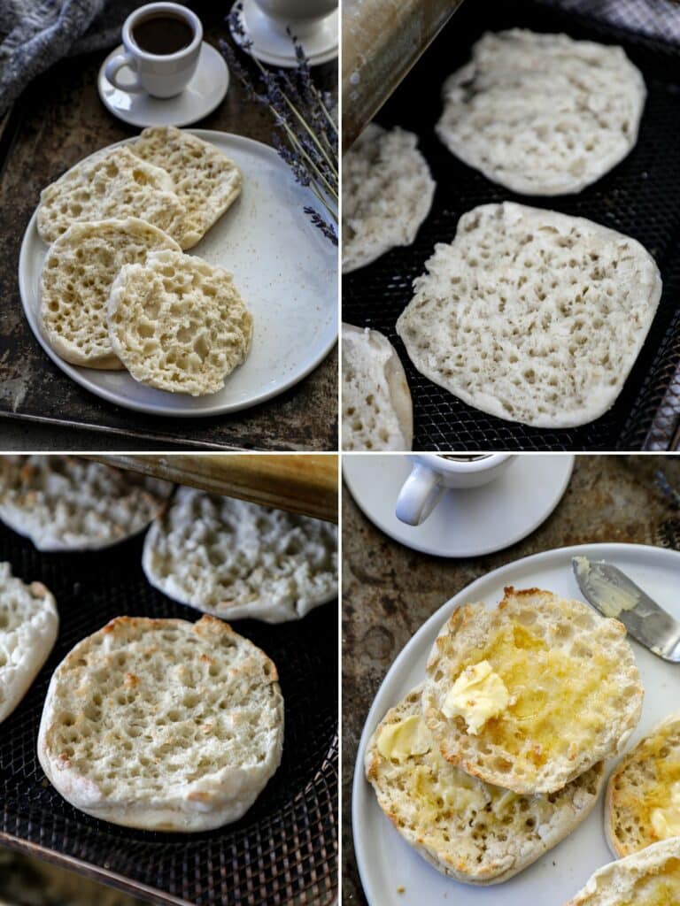 Steps for making toasted English muffins in the air fryer