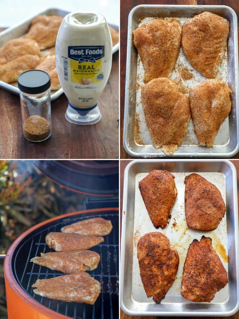 showing the smoking process for chicken breasts