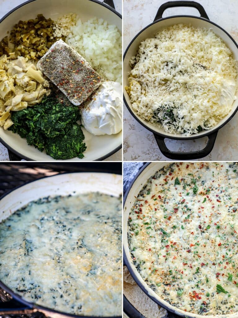 steps for smoking homemade spinach artichoke dip on pellet smoker