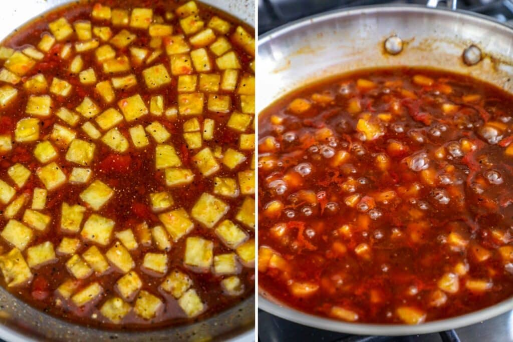 Step by step photos of how to make pineapple bbq sauce.