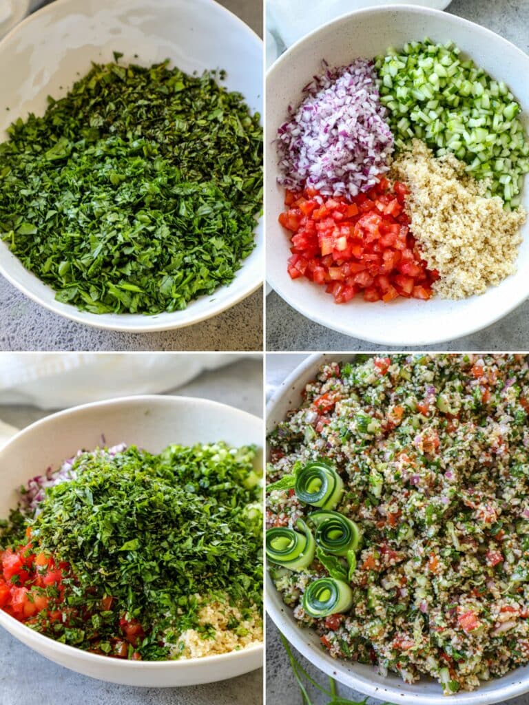 How to make traditional Armenian tabbouleh salad in side by side photos.