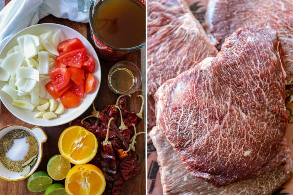 Ingredients for making beef cheek barbacoa