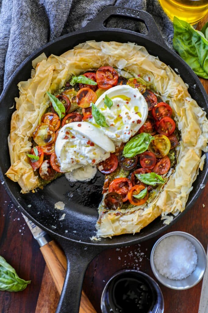 Tomato Pesto Phyllo Tart With Burrata