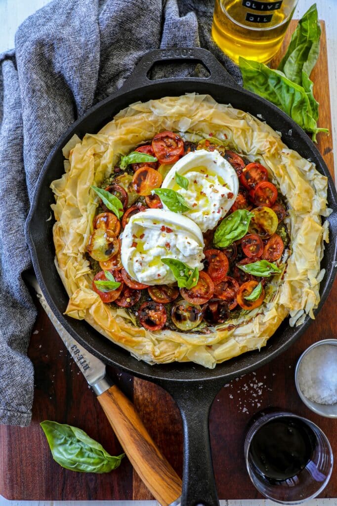 Tomato Pesto Phyllo Tart With Burrata