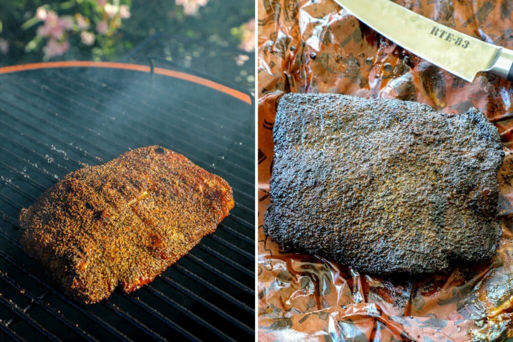 smoking a pork brisket on a drum smoker