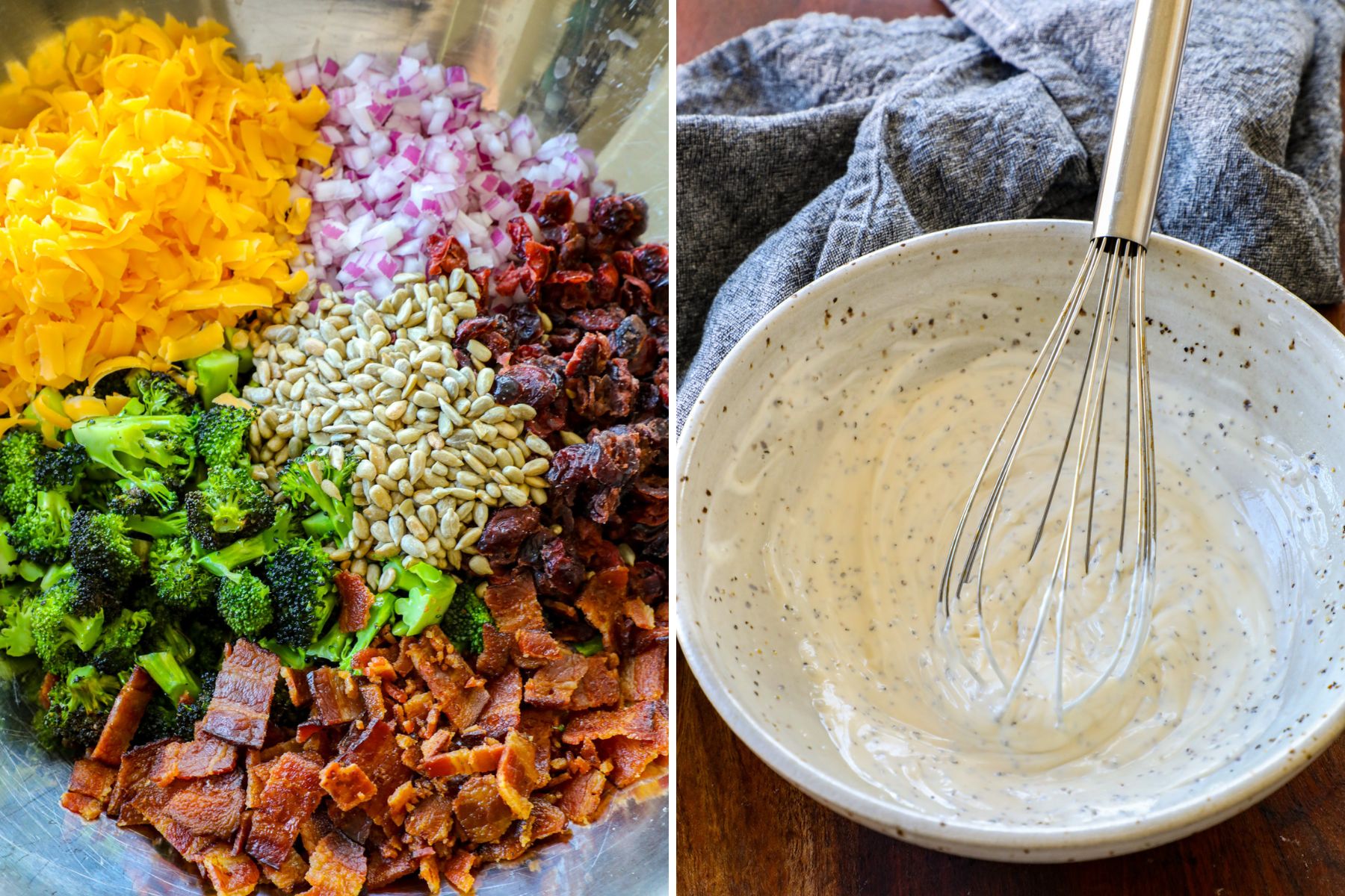 Preparing the broccoli salad and homemade dressing. 