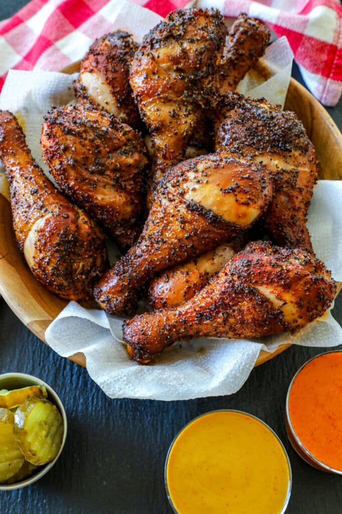 Smoked Chicken Legs in a serving bowl.