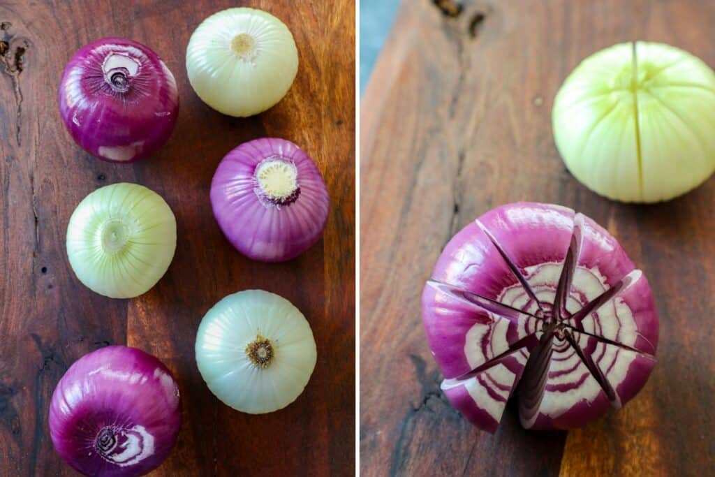 prepping onions for smoking in step by step photos. 