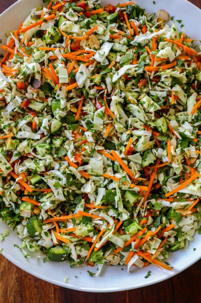 Cabbage Chopped Salad in a large white bowl. 