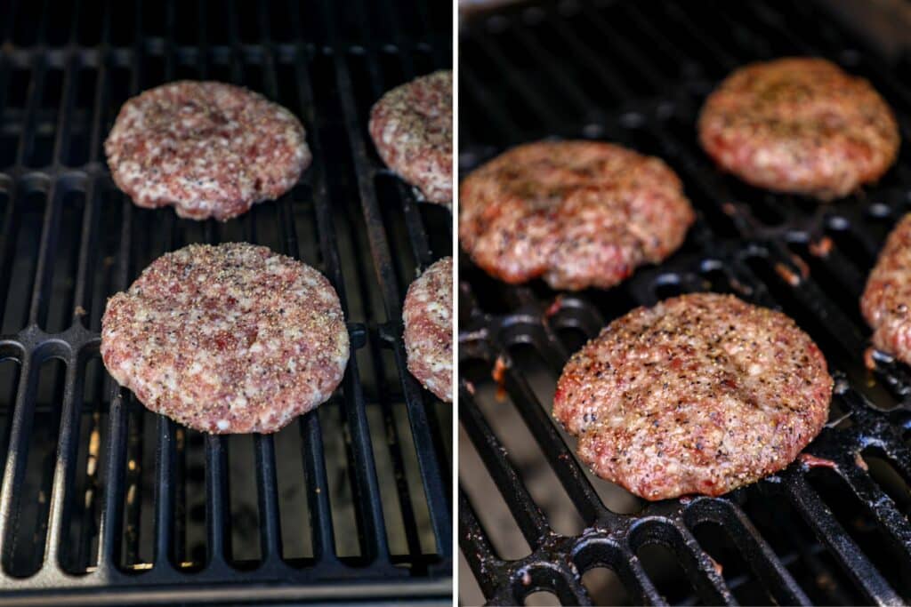 Smoking and searing brat burgers on the grill