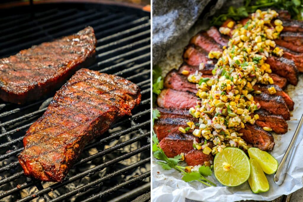 What to pair with Fire Roasted Hatch Chile Corn Salad in side by side photos.