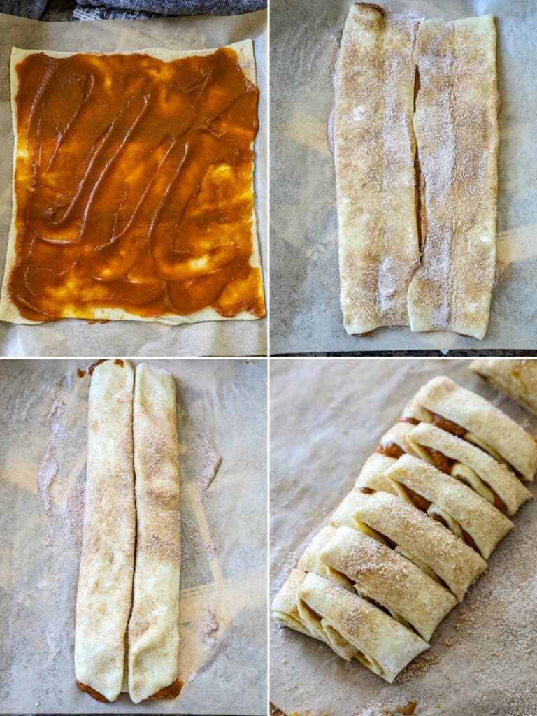 How to fold pumpkin butter palmiers in step by step photos. 