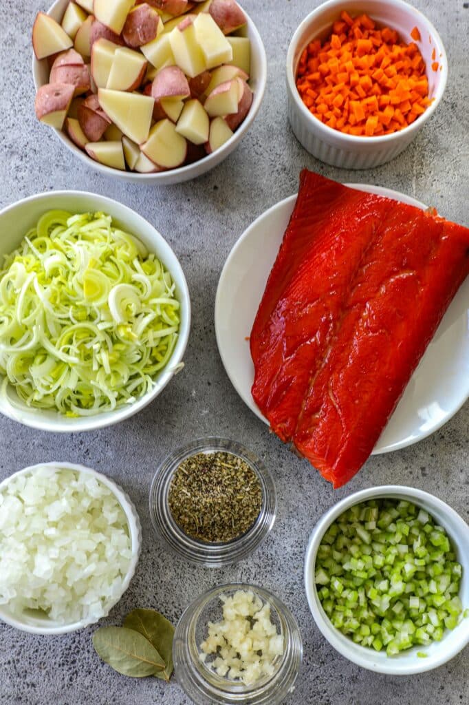 Ingredients needed for Alaskan Smoked Salmon Chowder Recipe 