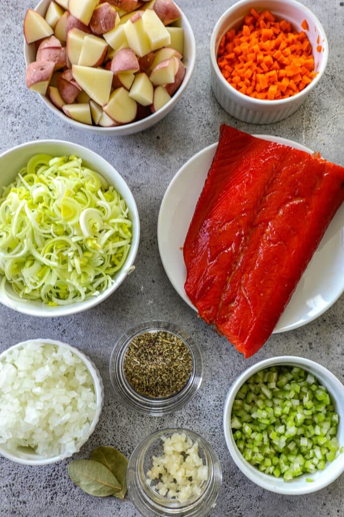 Ingredients needed for Alaskan Smoked Salmon Chowder Recipe