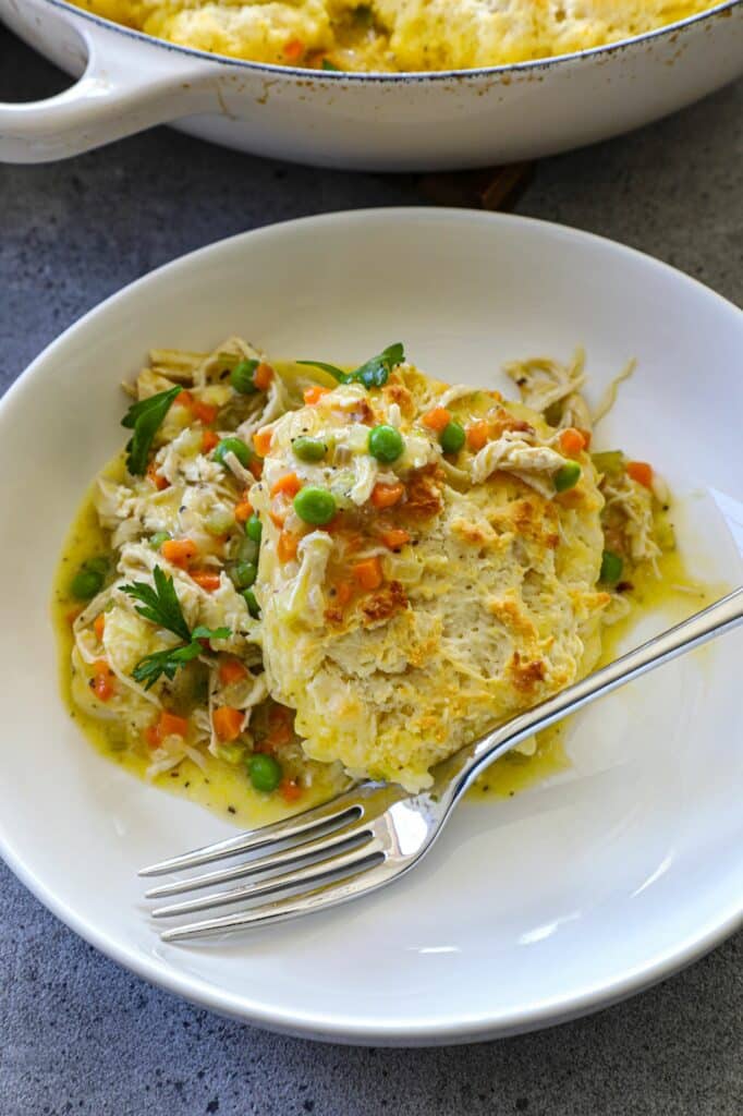  Dutch Oven Chicken and Biscuits on a plate 