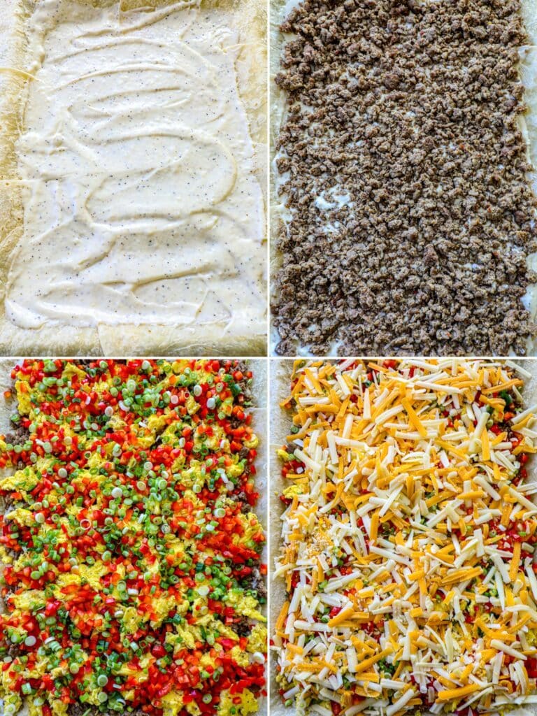 Steps for making sheet pan breakfast burritos 