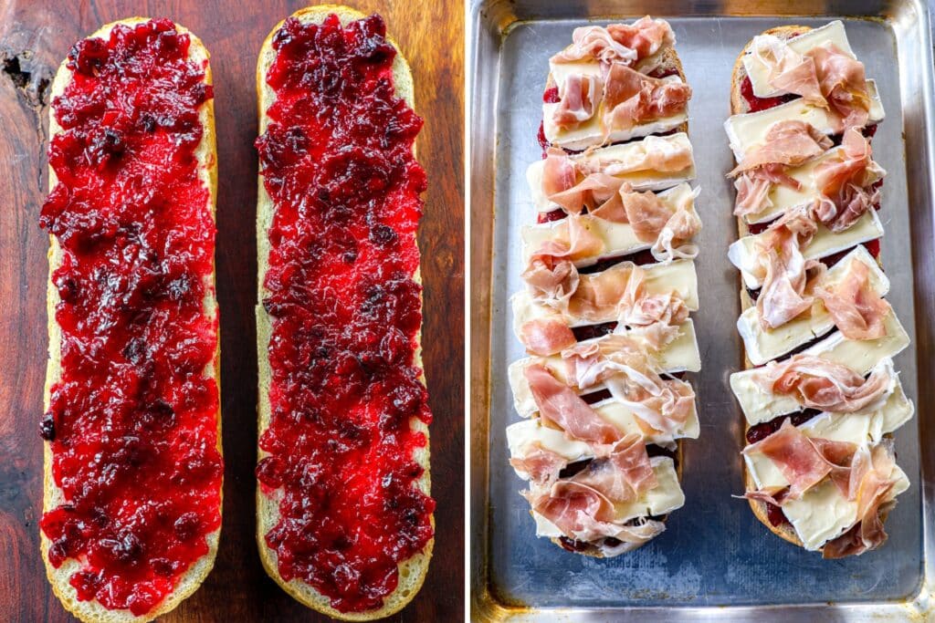 Steps for making Cranberry, Brie, and Prosciutto Baguette