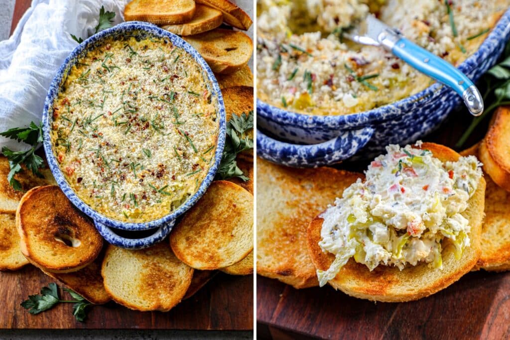 serving pepperoncini dip with toasted bread.