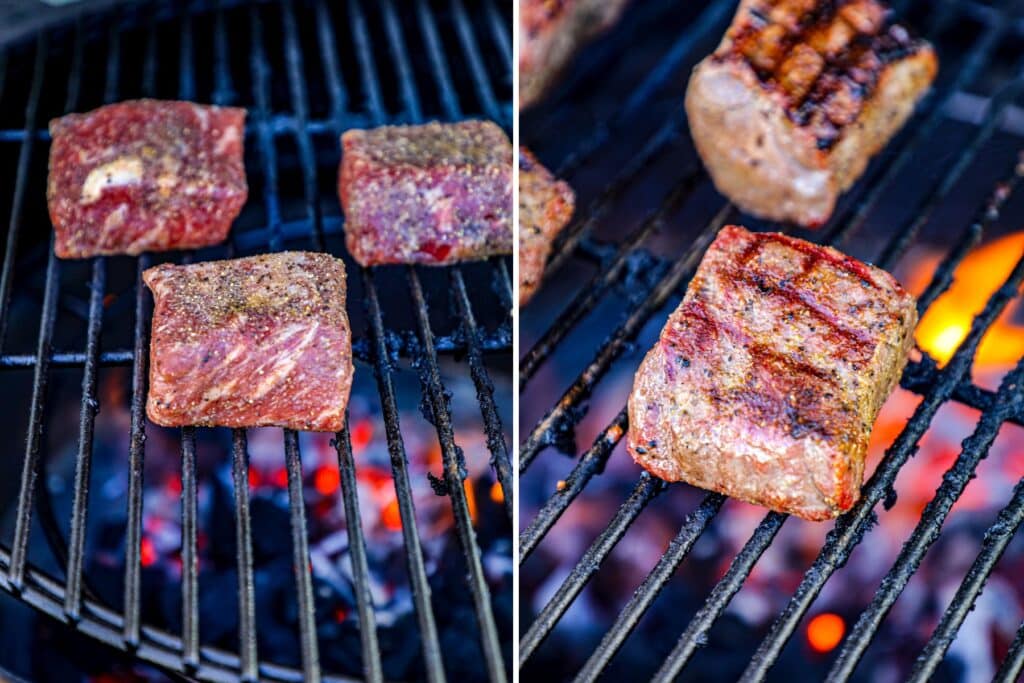 Grilling the hibachi ny strip steaks