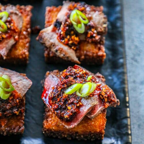 Hibachi New York Strip Steak with Fried Rice Squares