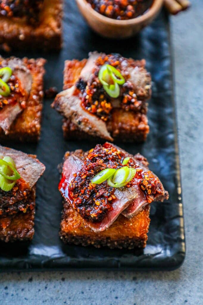 Hibachi New York Strip Steak with Fried Rice Squares