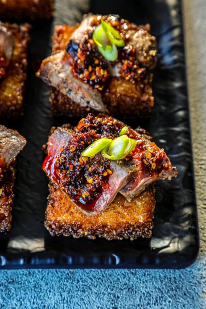 Hibachi New York Strip Steak with Fried Rice Squares