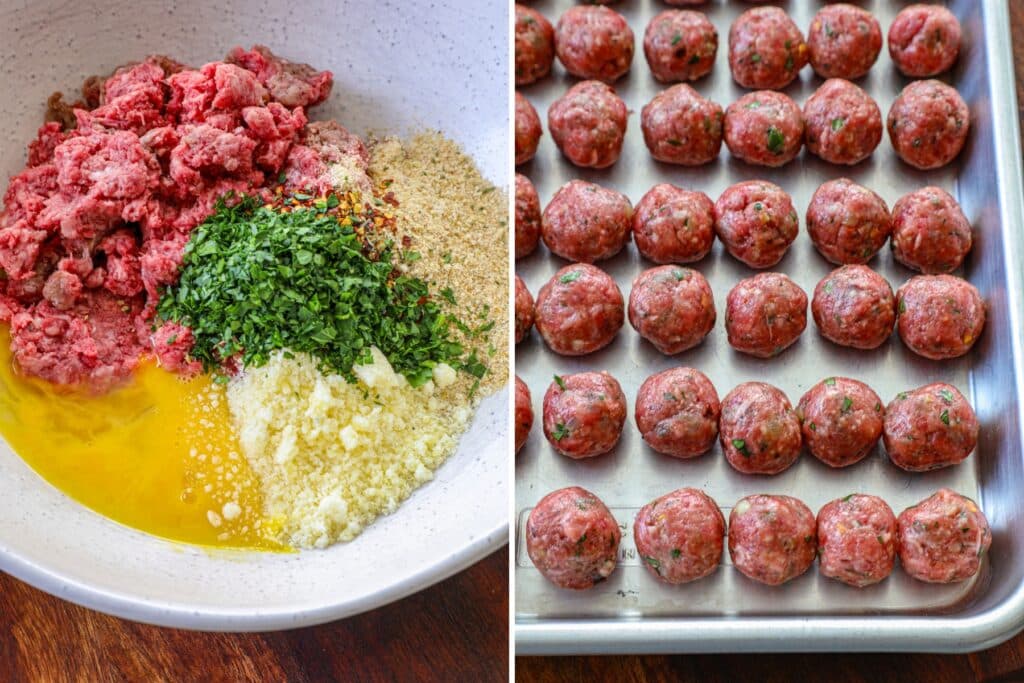 making the mini meatballs for homemade spaghettios