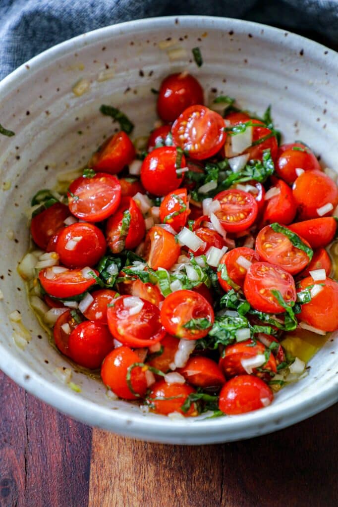 homemade bruschetta made with cherry tomatoes 