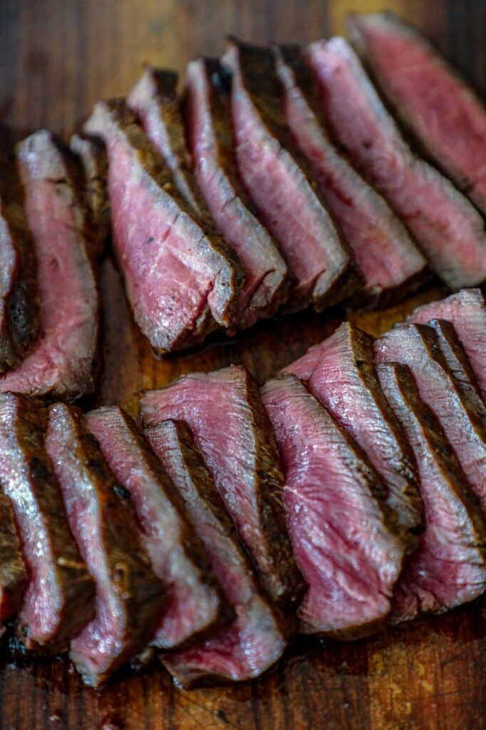 Sliced American wagyu flat iron steak 